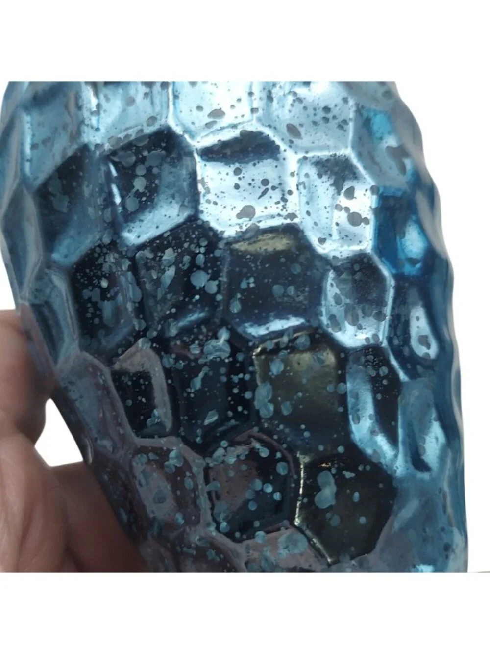 Retro Mercury Glass Blue Pebble Grain Textured Bud Vases Reflective Set Of 2